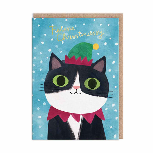Christmas Elf Hat Cat Christmas Card