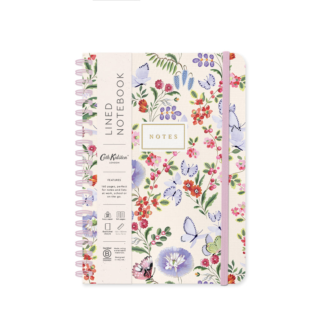 Cream Butterfly Spiral Bound Notebook (B6)
