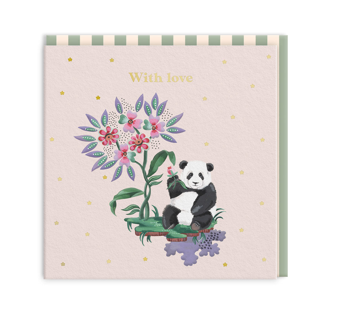 With Love Panda Mini Square Greeting Card