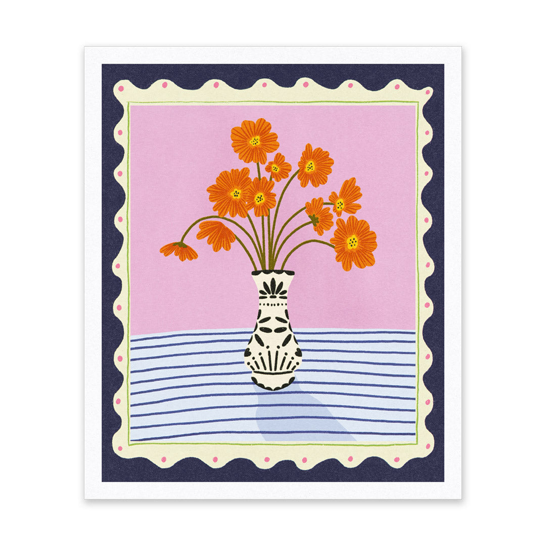 Orange Flowers Riso Print (10x12)
