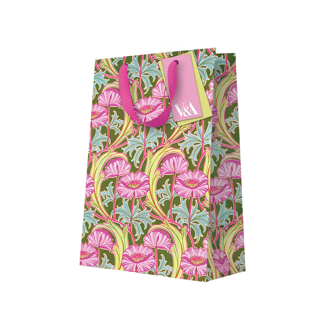 Neon Floral Pink Poppies Large Gift Bag - OUTLET