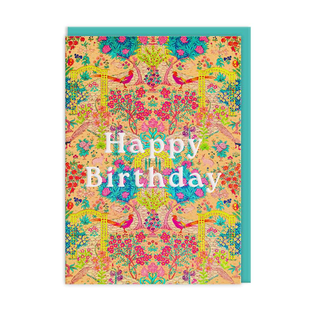 Neon Floral Ornate Garden Greeting Card