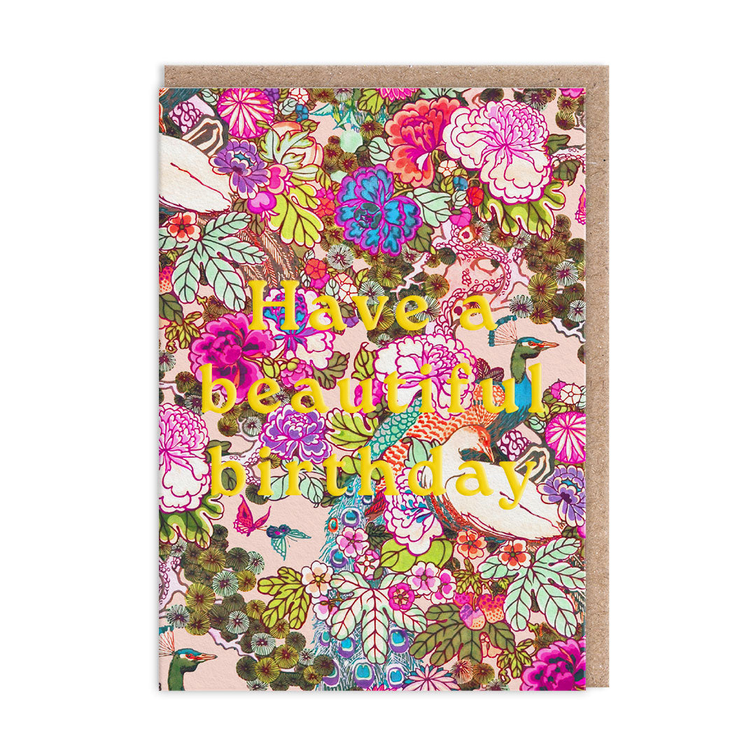 Neon Floral Peacock Floral Greeting Card