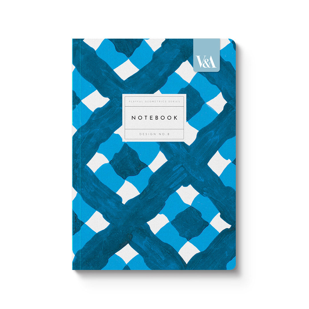 Playful Geometrics Blue Plaid A5 Premium Perfect Bound Notebook
