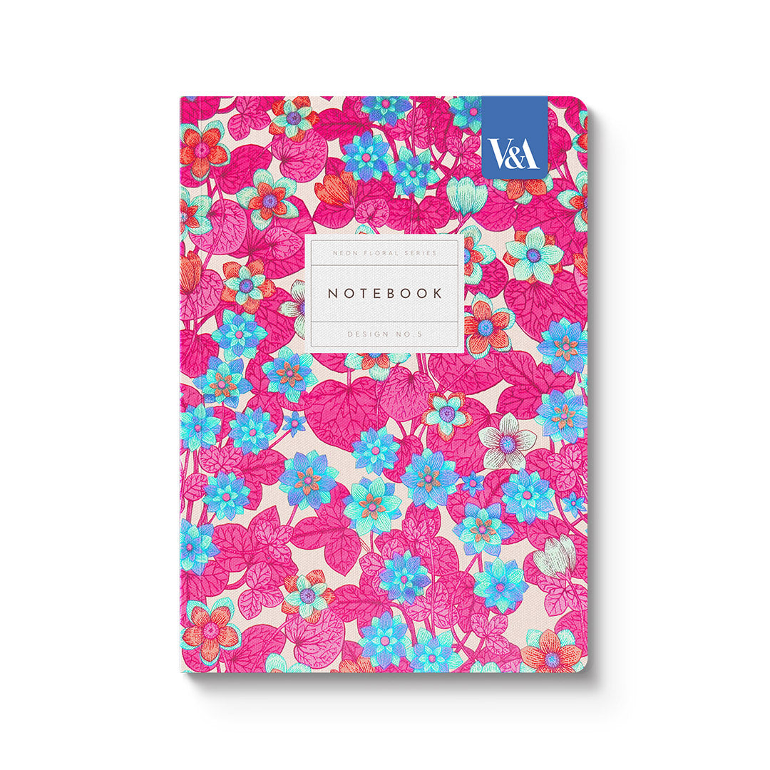 Neon Floral Pink and Blue A5 Premium Perfect Bound Notebook