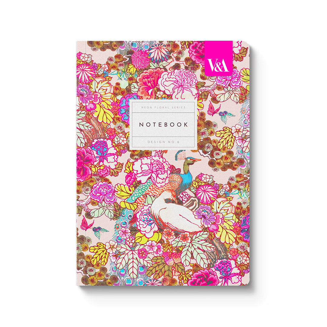 Neon Floral Peacock Floral A5 Premium Paperback Notebook