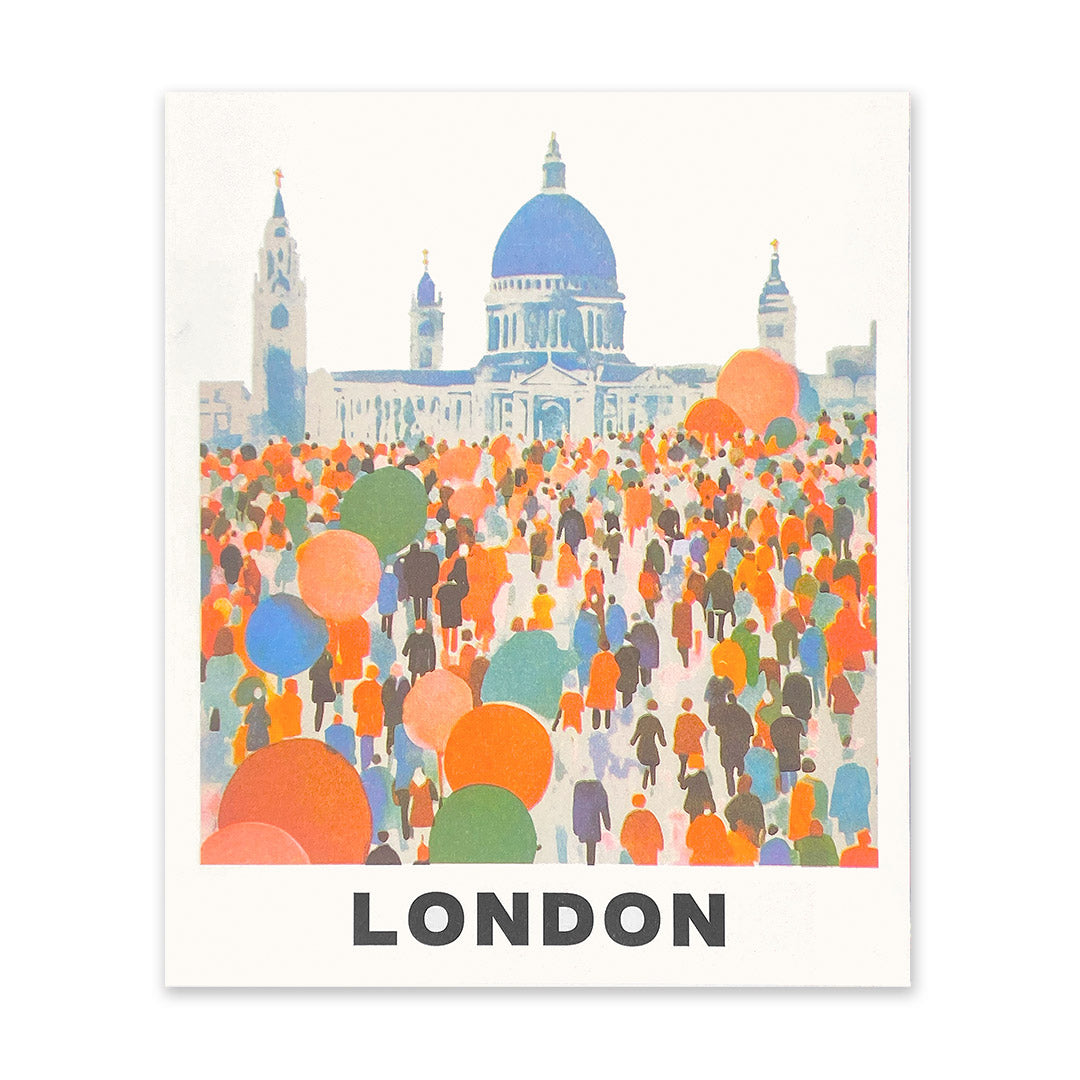 St Paul's Cathedral with Crowd Riso Print (12x10)