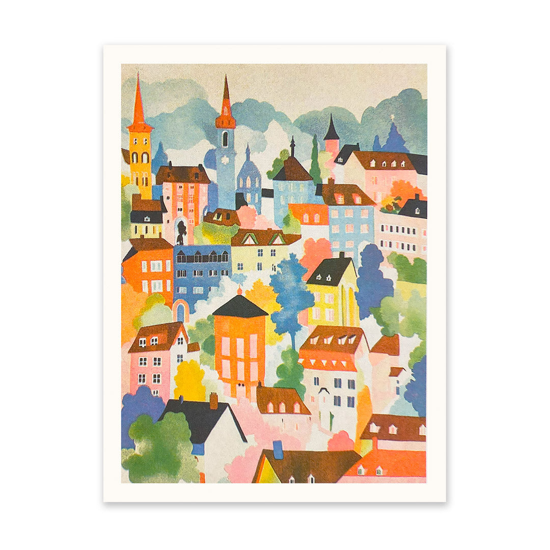 Village and Swiss Mountains Riso Print (12x10)