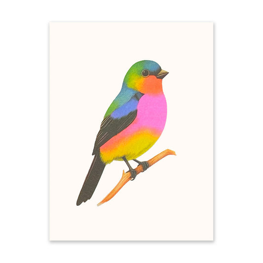 Neon Bird on a Branch Art Print