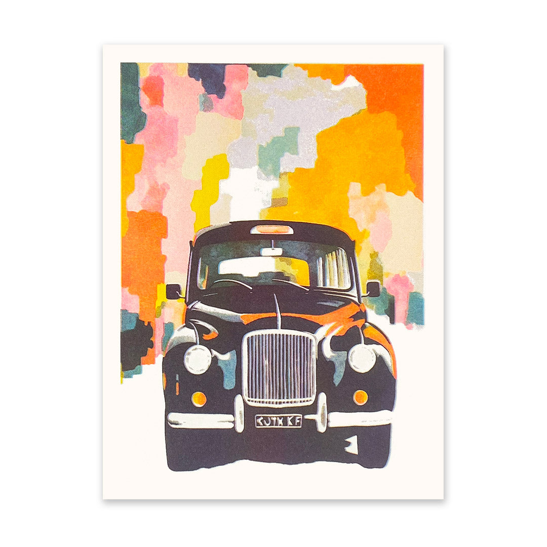 Colourful London Cab Riso Print (8x6)