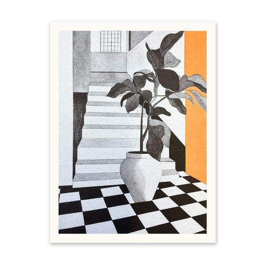 Black White & Orange Interior 1 Art Print