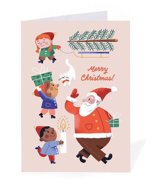 Personalised Santa and Elves Christmas Card