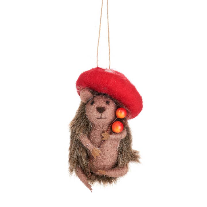 Woodland Mushroom Hedgehog Felt Hanging Decoration