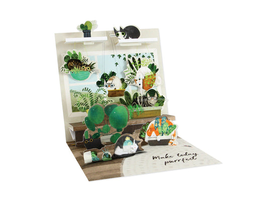 Cats In Plants Layered Greeting Card