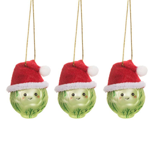 Mini Santa Brussel Sprout Baubles - Set of 3