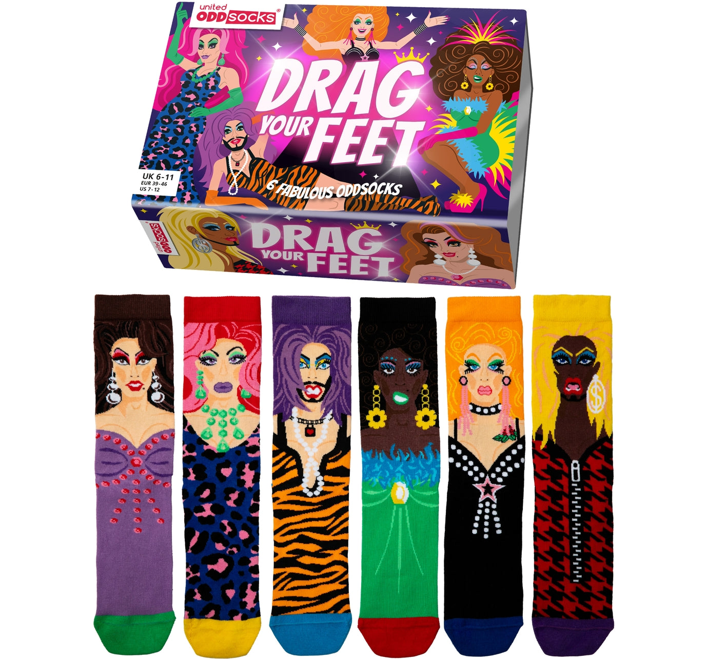 Drag Your Feet Set Of 6 Odd Socks Gift Box