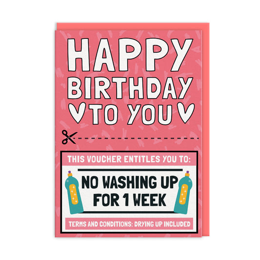 No Washing Up Voucher Birthday Card