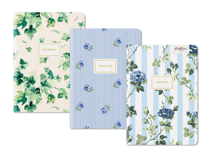 Blue Stripe Floral 3x Stitched Notebook Set (B6)