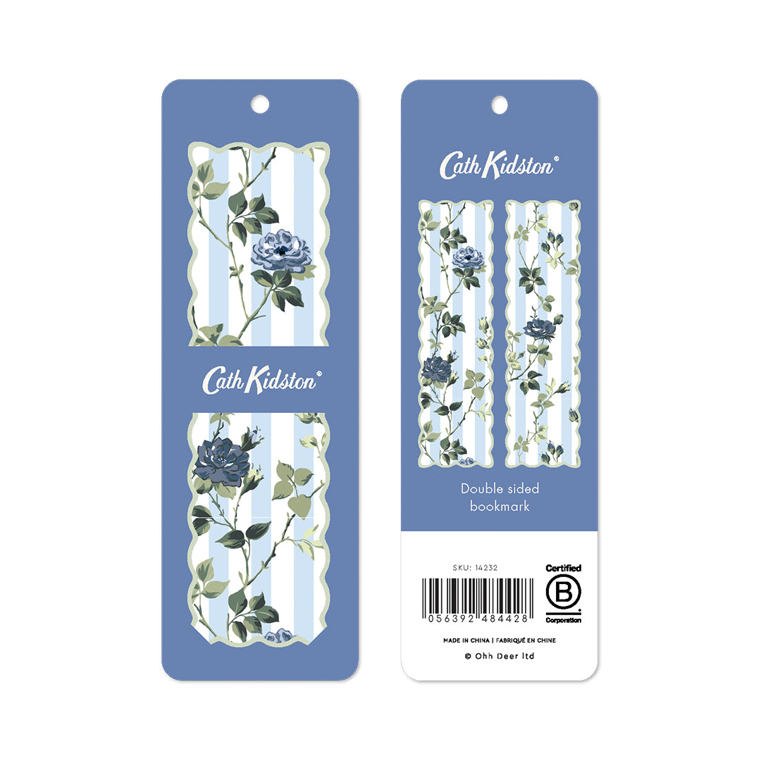 Cath Blue Stripe Floral Bookmark