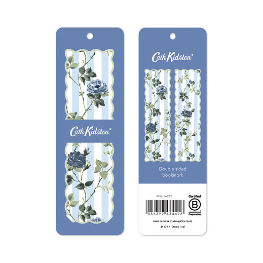 Cath Blue Stripe Floral Bookmark