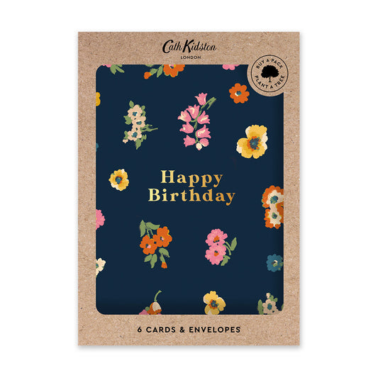 Navy Floral Happy Birthday Card Set