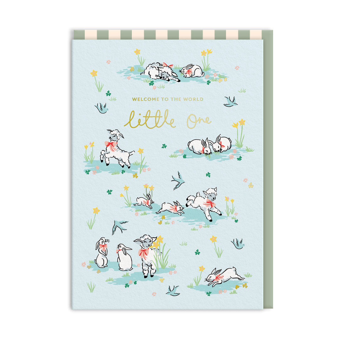 Hello Little One Lambs Greeting Card