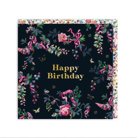 Black Flowers Mini Square Greeting Card
