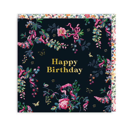 Black Flowers Mini Square Greeting Card