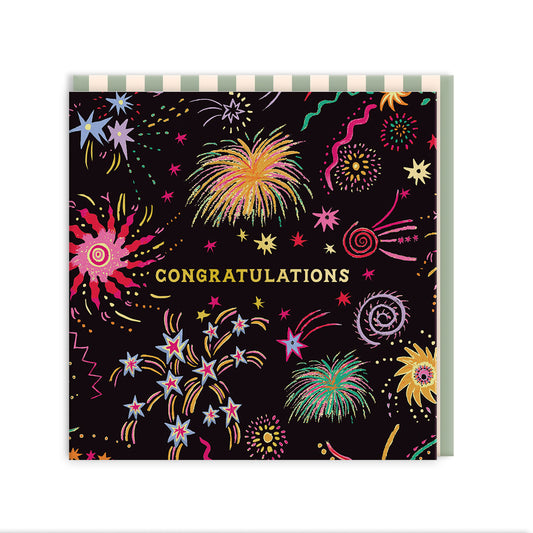 Congratulations Fireworks Mini Square Greeting Card
