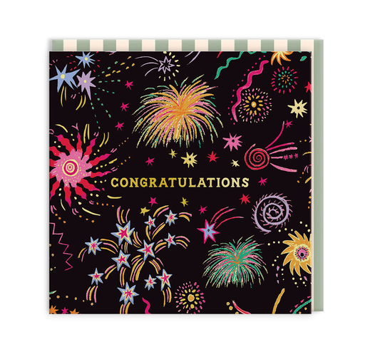 Congratulations Fireworks Mini Square Greeting Card