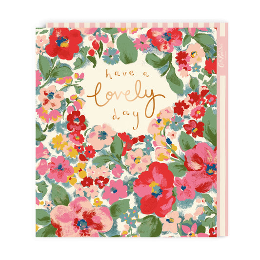 Floral greeting card with gold foil lettering that reads Have A Lovely Day