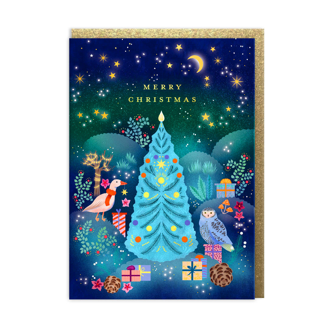 Christmas Tree Night-time Scene Greeting Card