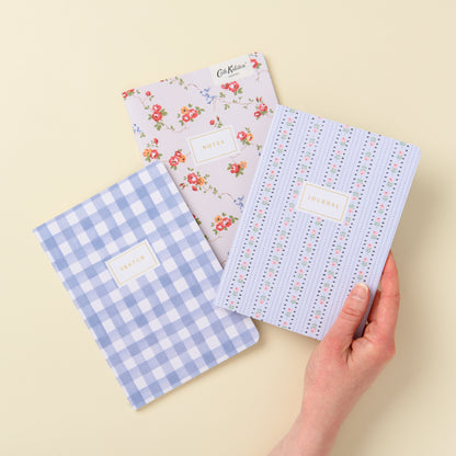 Blue Floral & Check | 3x Stitched B6 Notebook Set