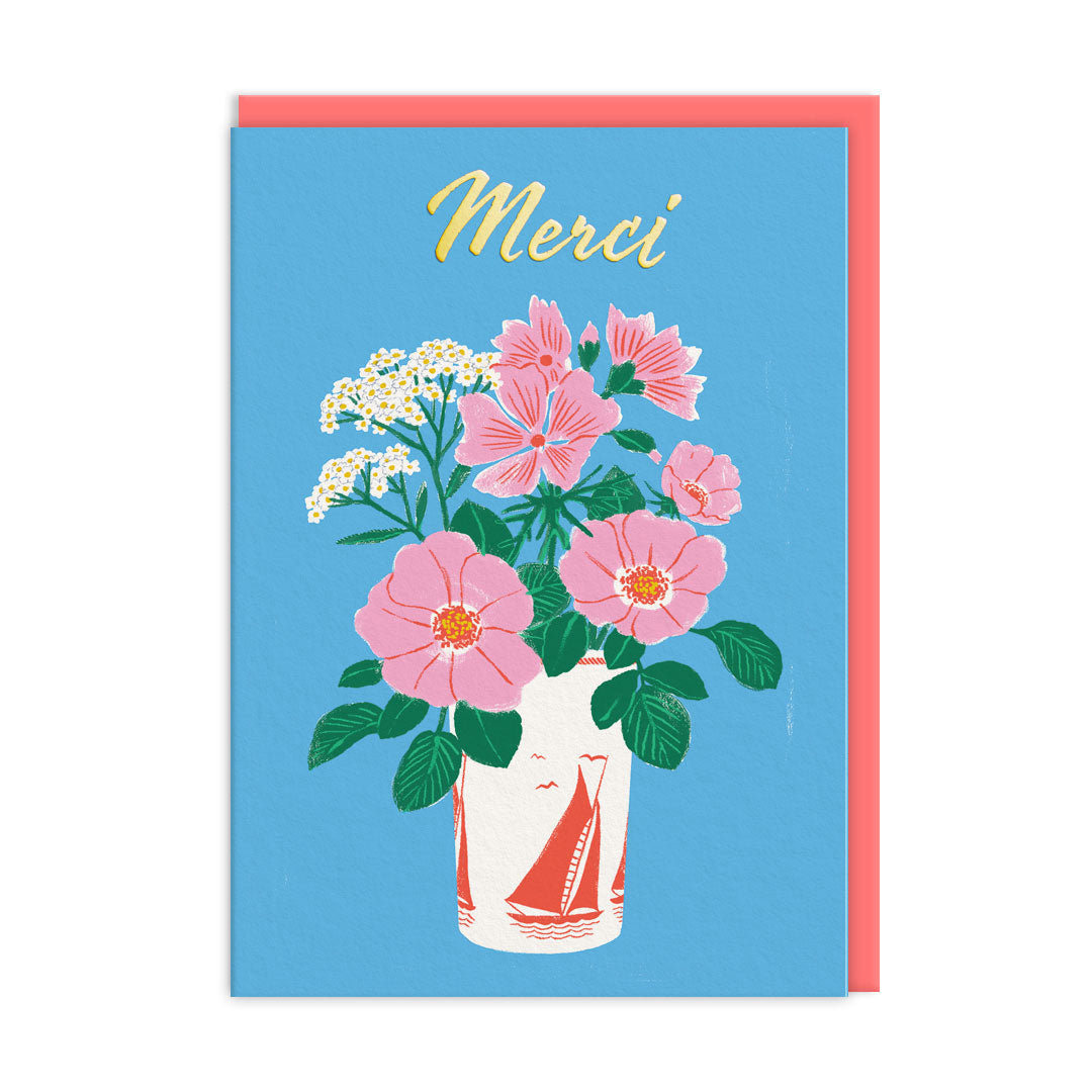Merci Thank You Floral Greeting Card