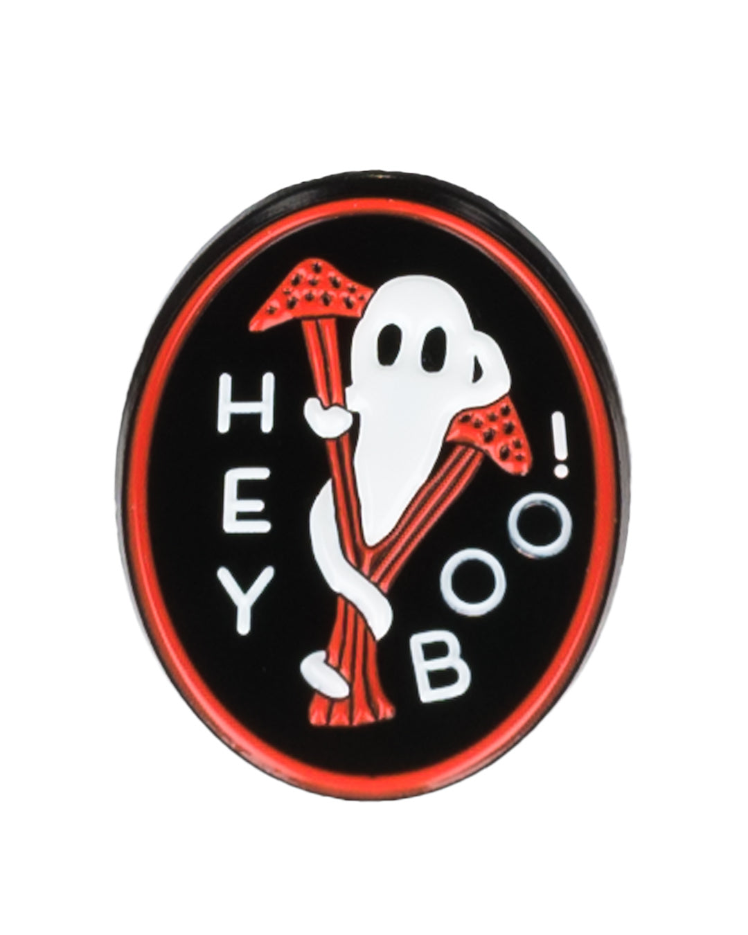 Ghost and Ghouls Pin with a ghost saying Hey Boo!