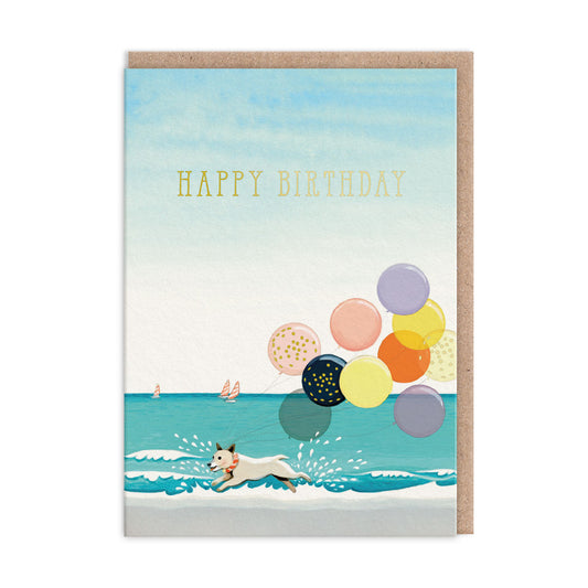 Dog And Balloons Birthday Card