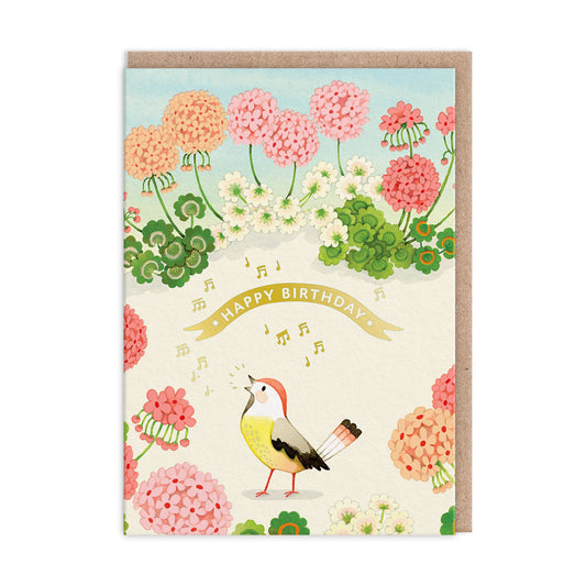 Geranium and Bird Greeting Card
