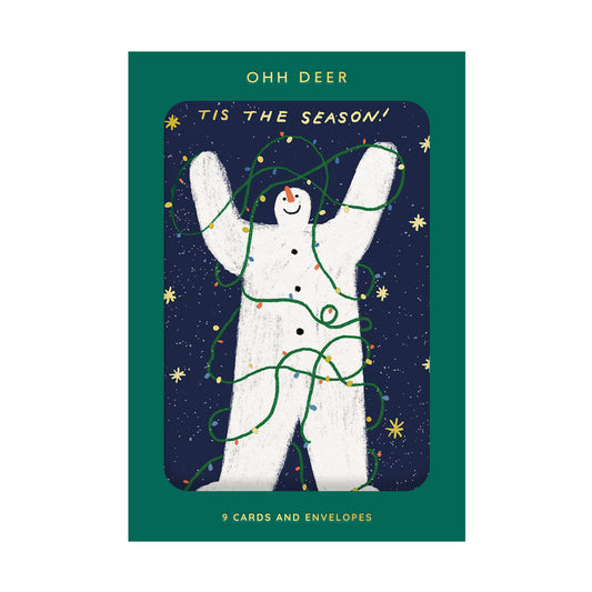Pack of 9 Christmas Cards - Tis The Season Snowman