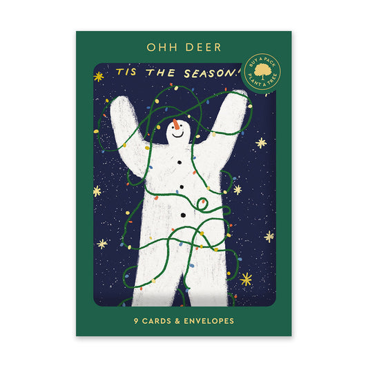 Snowman, Christmas Tree, Santa Claus Christmas Card Set (9 pack)