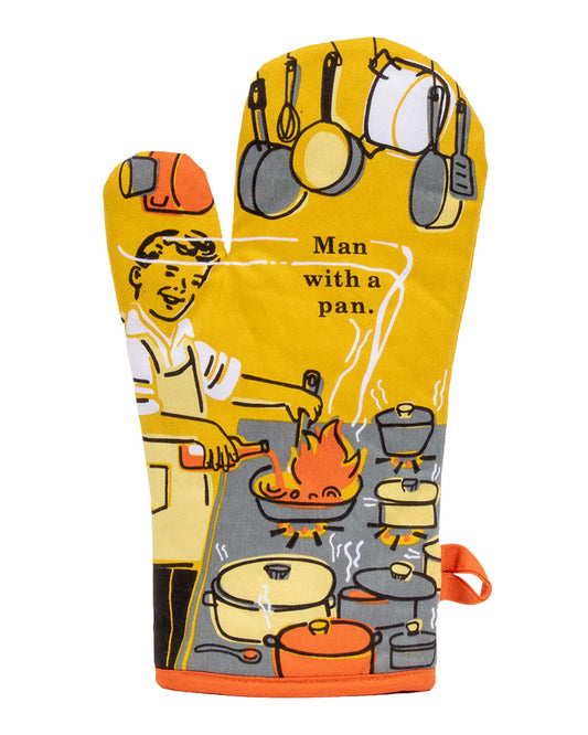 Man with a Pan oven mitt