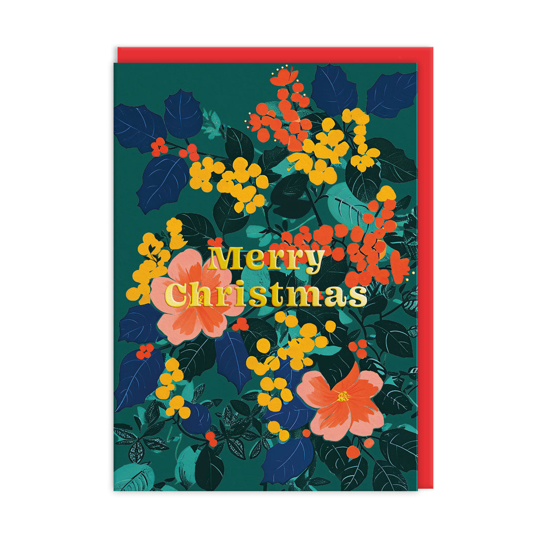 Festive Floral Merry Christmas Greeting Card