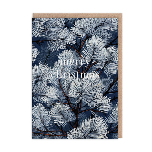 Christmas Tree Botanical Blue Hues Greeting Card