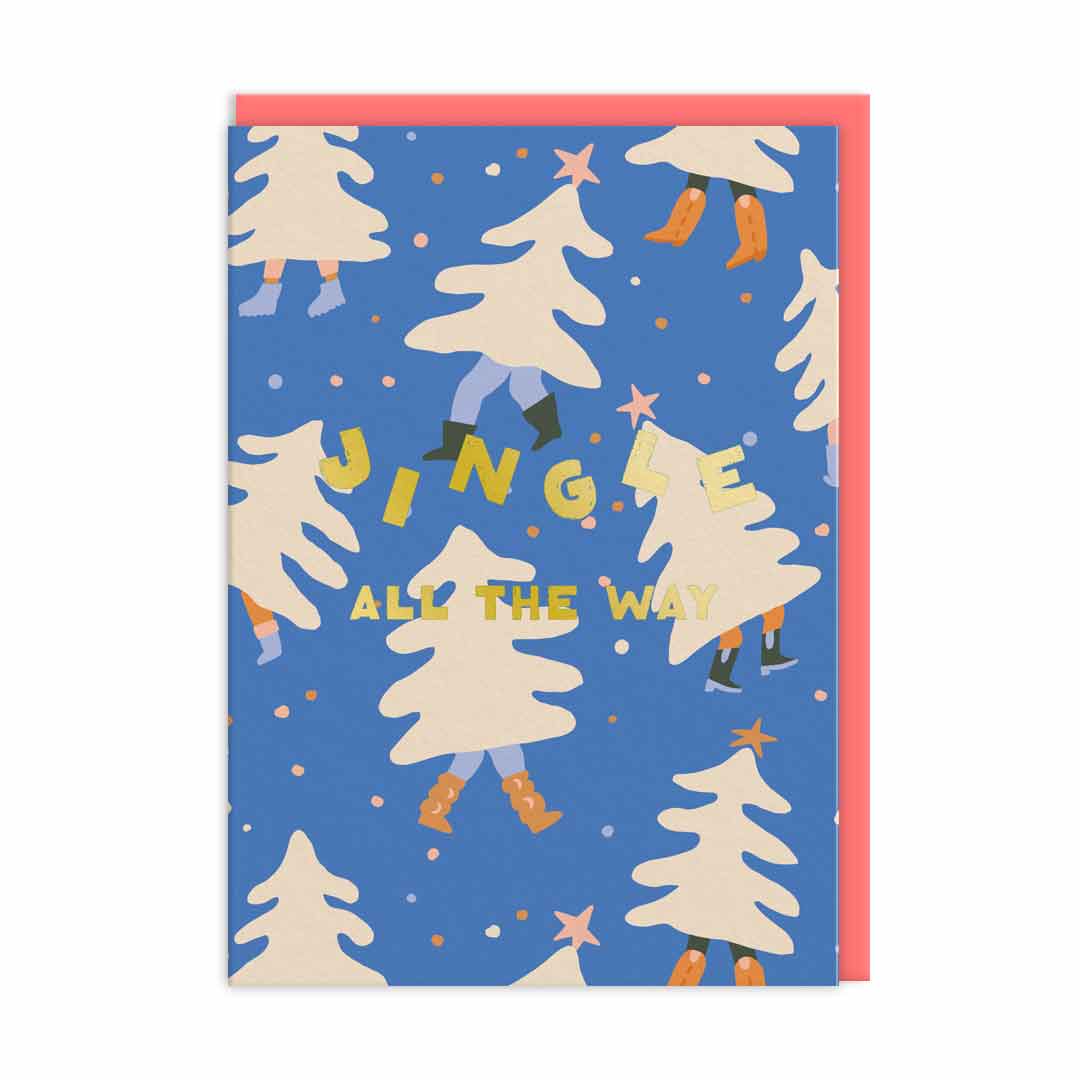 Pack of 9 Christmas Cards - Dancing Trees, Merry & Bright, Rocking Around the Christmas Tree