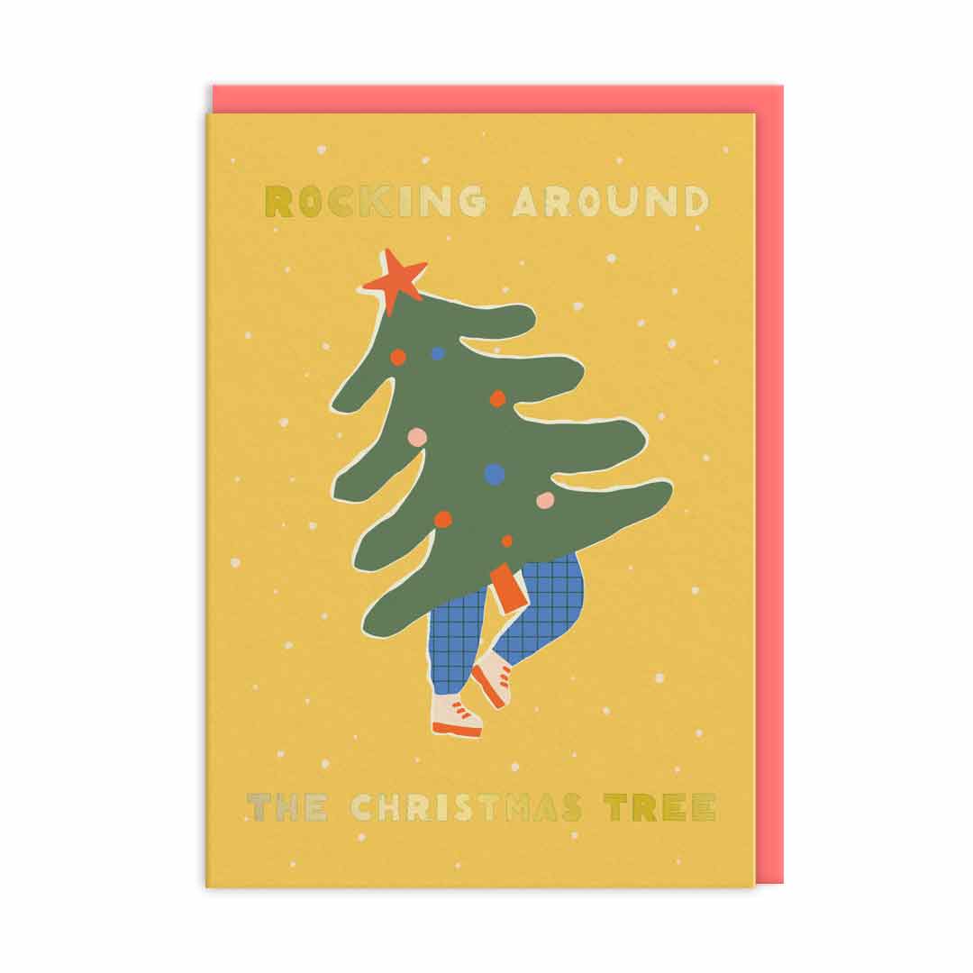 Pack of 9 Christmas Cards - Dancing Trees, Merry & Bright, Rocking Around the Christmas Tree