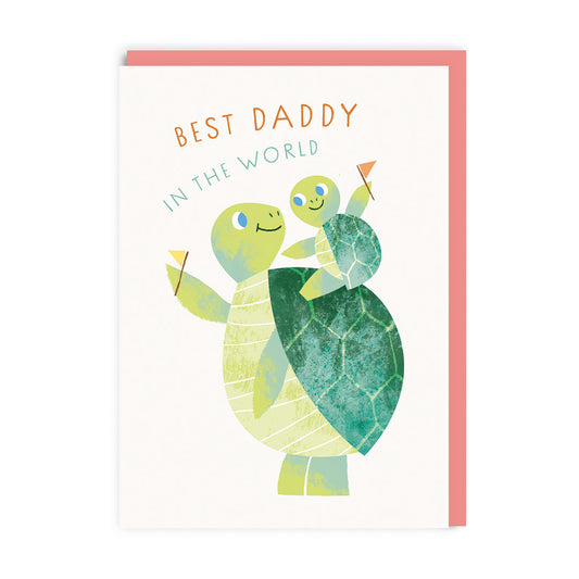 Father's Day Card with illustration of Daddy Turtle with a Baby Turtle on his back. Text reads "Best Daddy In The World"