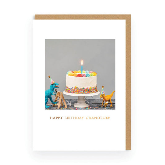 Dinosaurs & Cake Grandson Birthday Card