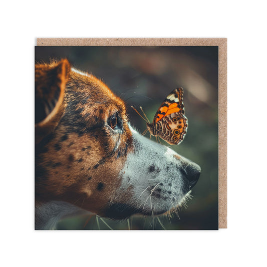 Dog and Butterfly Greeting Card