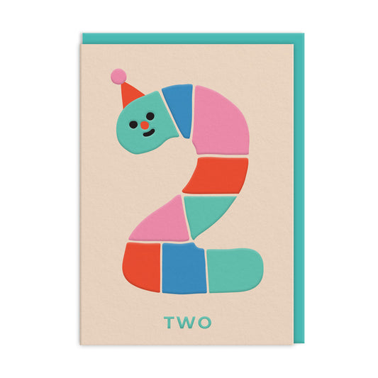 Age 2 Rainbow Worm OUTLET Greeting Card