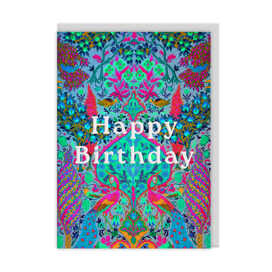 Neon Floral Peacock Greeting Card
