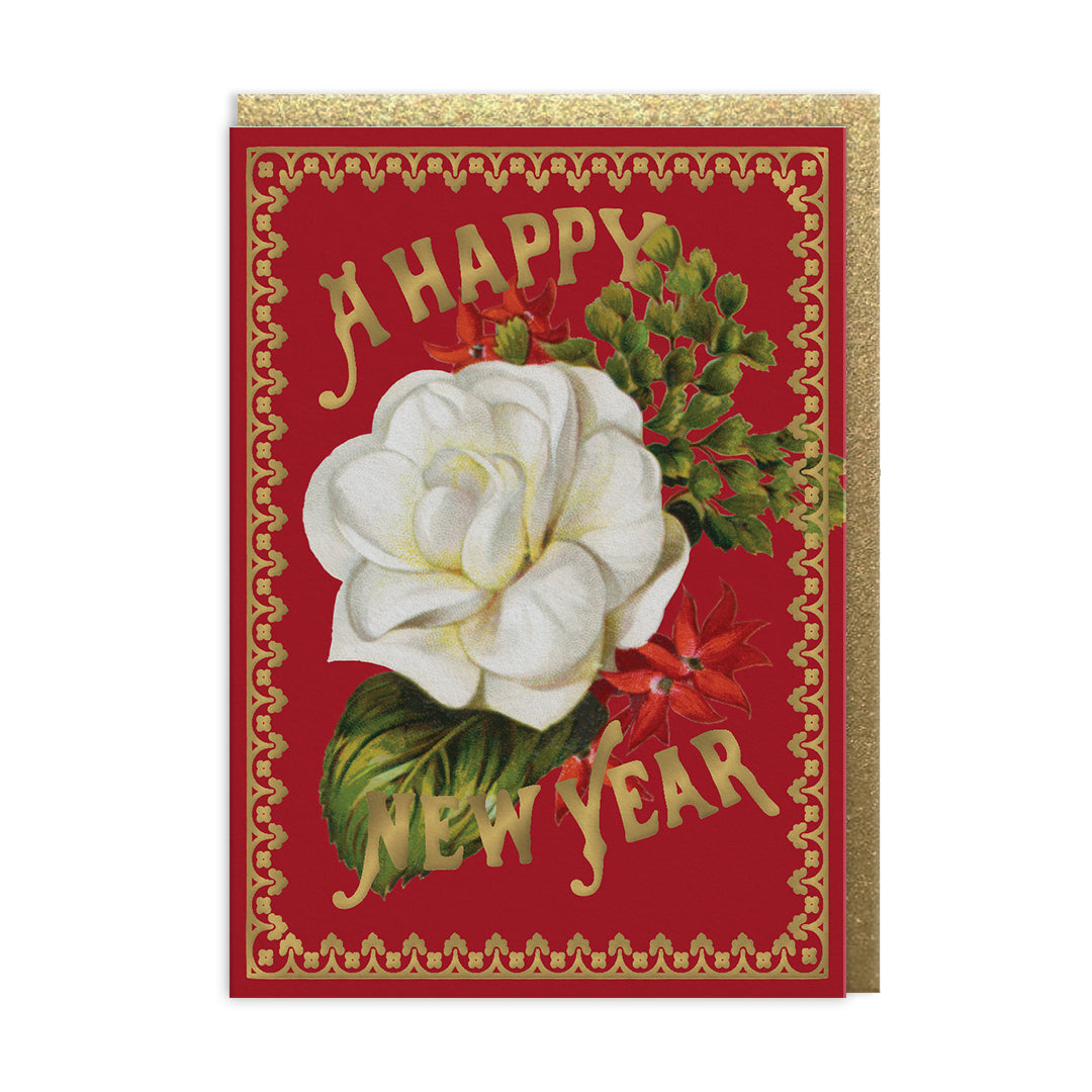 Happy New Year Flower Greeting Card